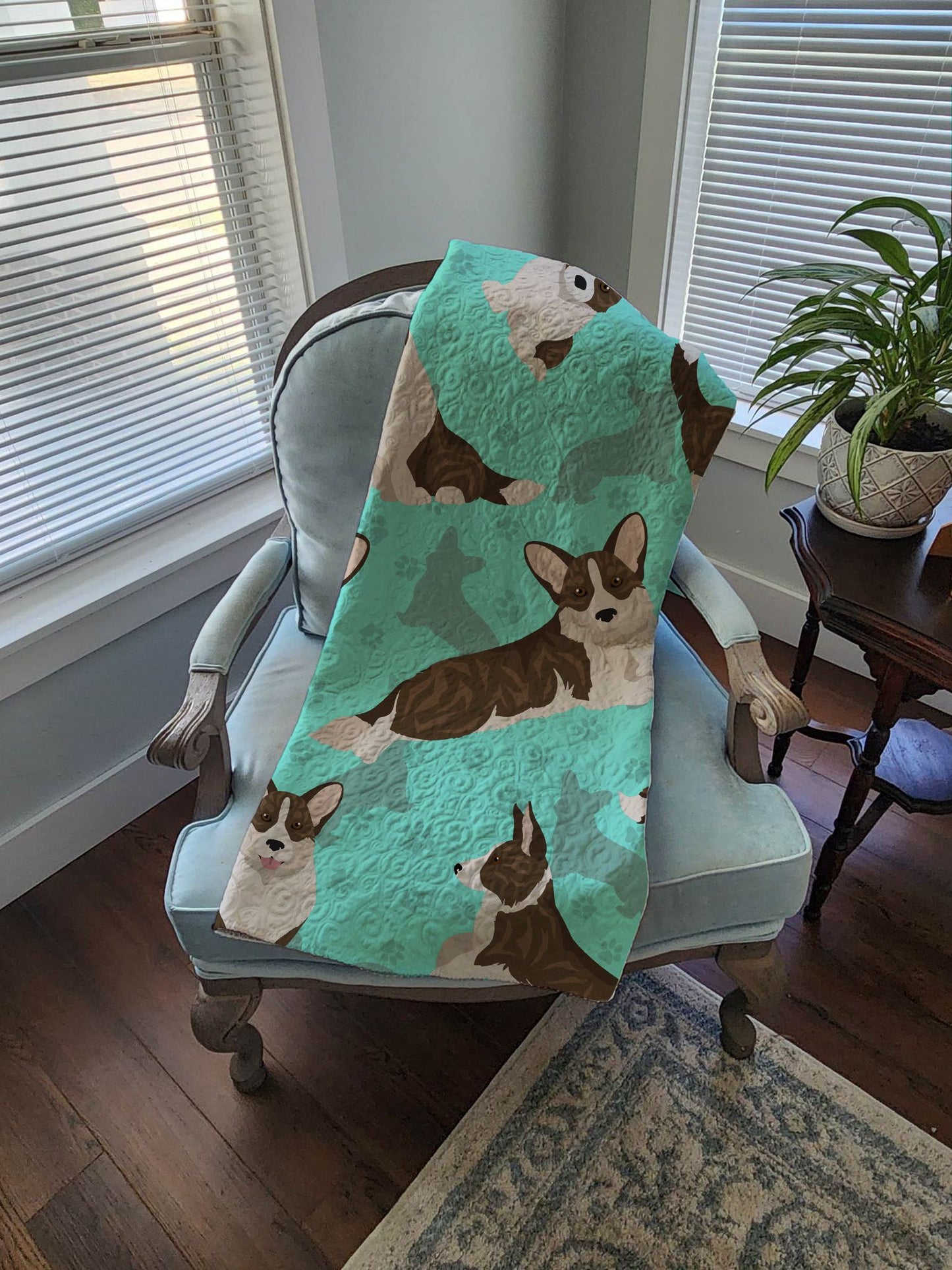 Brindle Cardigan Corgi Quilted Blanket 50x60 Artwork Pattern Quilted Throw Blanket for Bed, Couch, Sofa, Soft and Lightweight