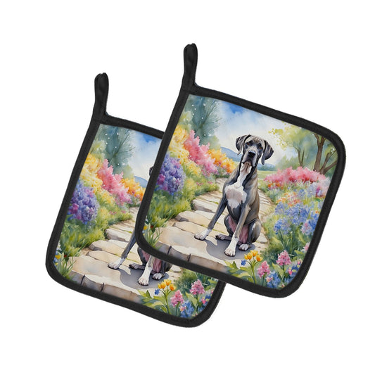 Great Dane Spring Path Pair of Pot Holders Kitchen Heat Resistant Pot Holders Sets Oven Hot Pads for Cooking Baking BBQ, 7 1/2 x 7 1/2