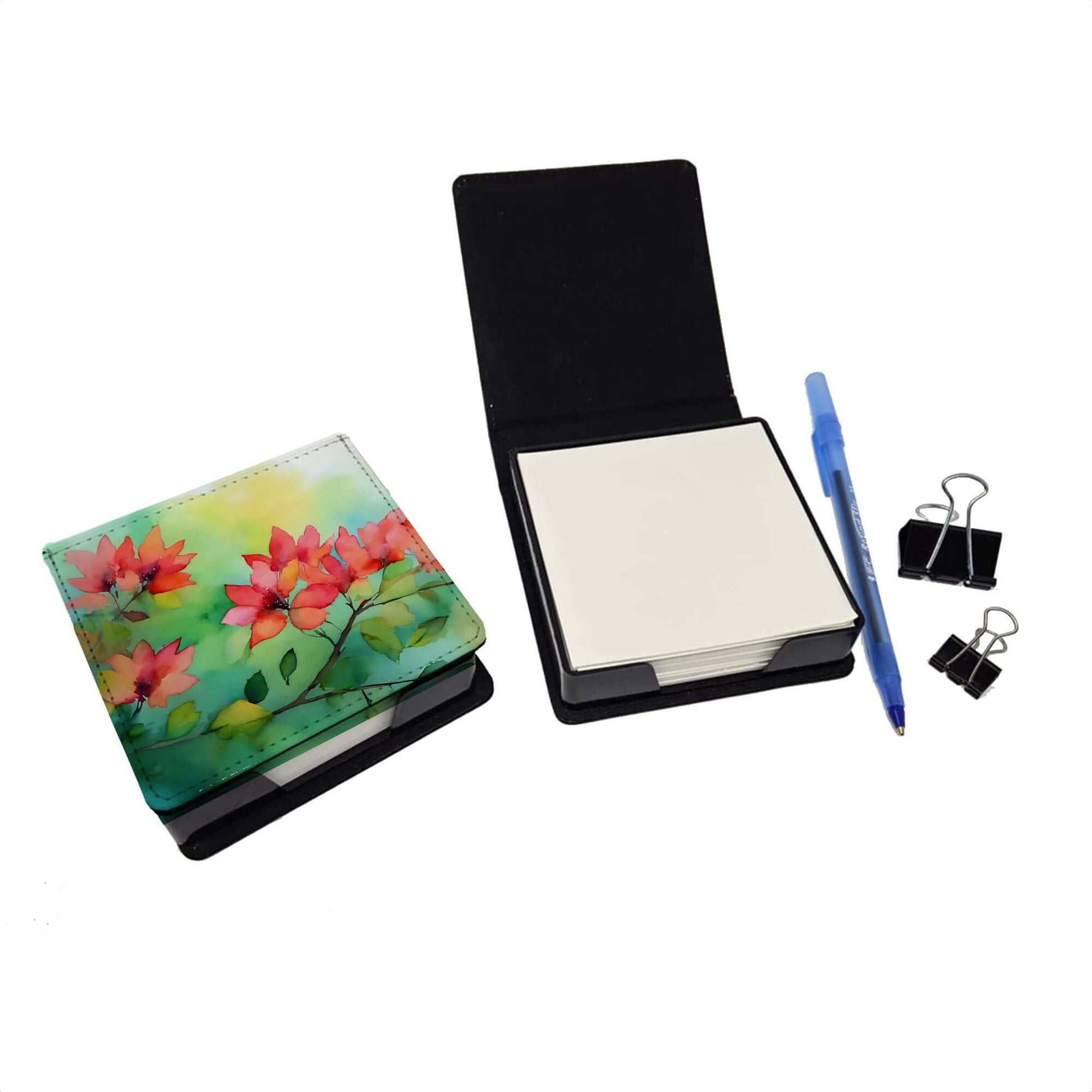 Missouri Hawthorns in Watercolor PU Leather Note Paper Holder with Artist-Designed Cover, Desk Accessory, Office Gift
