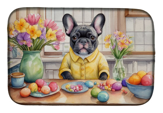Decorating Easter French Bulldog Dish Drying Mat Absorbent Dish Drying Mat Pad for Kitchen Counter Dish Drainer Mat for Countertop, 14 x 21", Multicolor
