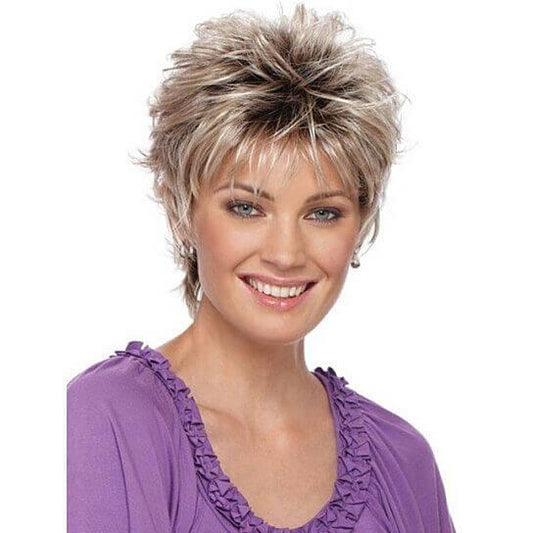 Women Fashion Short Haircut Shag Short Curly Ombre Wig with Cap Party Club - Clothes For Her Online Store