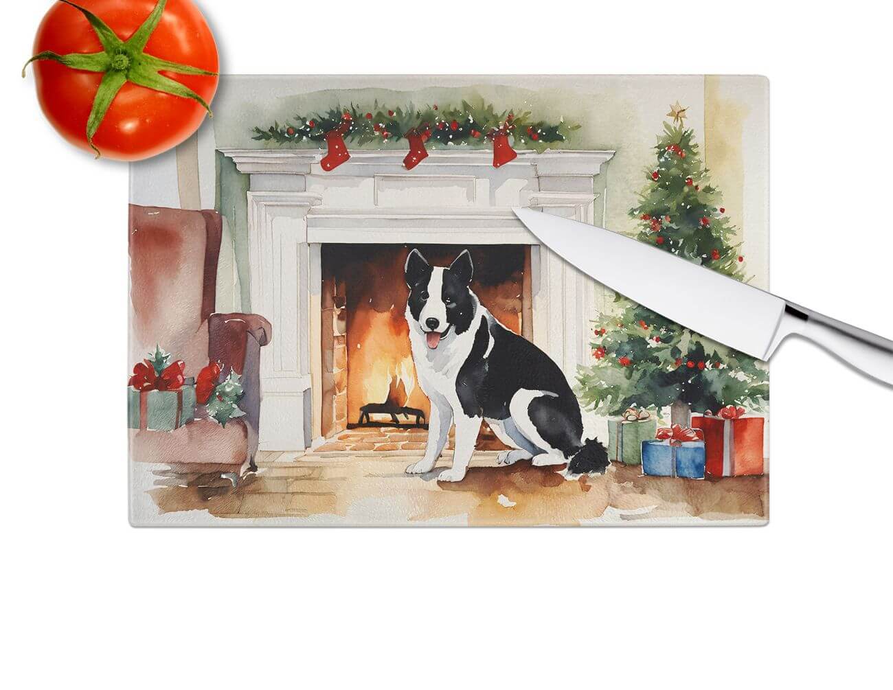 NEW Karelian Bear Dog Cozy Christmas Glass Cutting Board Decorative Tempered Glass Kitchen Cutting and Serving Board Large Size Chopping Board