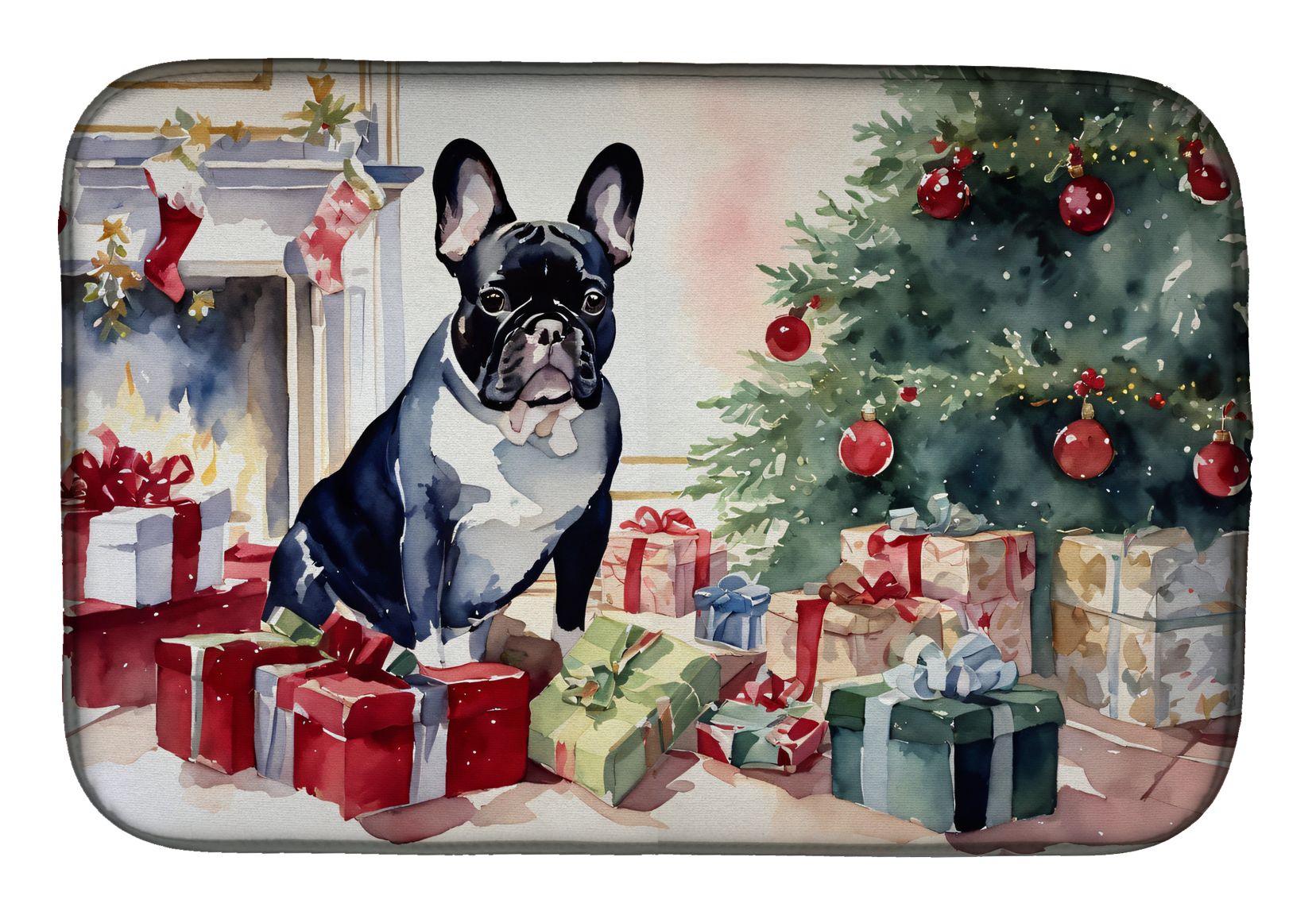 French Bulldog Cozy Christmas Dish Drying Mat Absorbent Dish Drying Mat Pad for Kitchen Counter Dish Drainer Mat for Countertop, 14 x 21", Multicolor