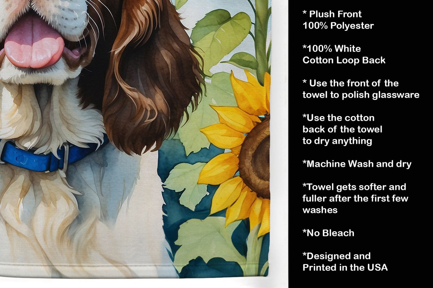English Springer Spaniel in Sunflowers Kitchen Towel Dish Cloths Guest Hand Towel Decorative Bathroom Towel for Face,Tea, Dishcloth, Kitchen and Bath