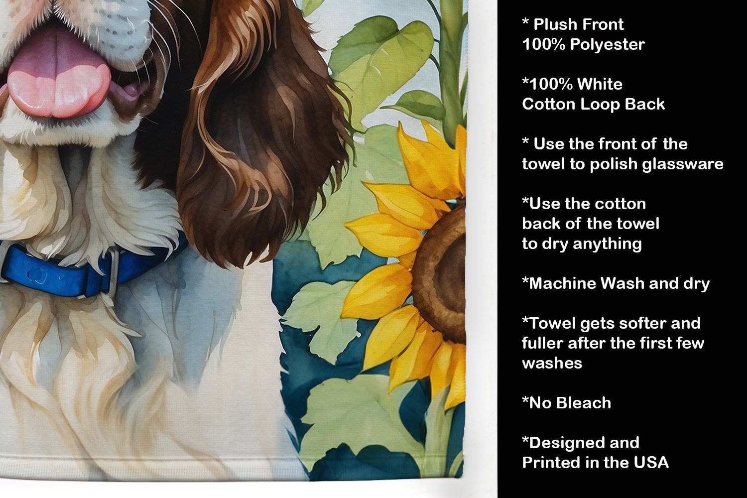English Springer Spaniel in Sunflowers Kitchen Towel Dish Cloths Guest Hand Towel Decorative Bathroom Towel for Face,Tea, Dishcloth, Kitchen and Bath