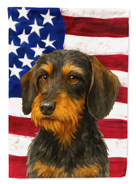 Wirehaired Black and Tan Dachshund American Flag Garden Flag Mailbox Flag Decorative Yard Flag Banner Outside Patio Artwork Yard Flower Beds, Garden Size, Multicolor