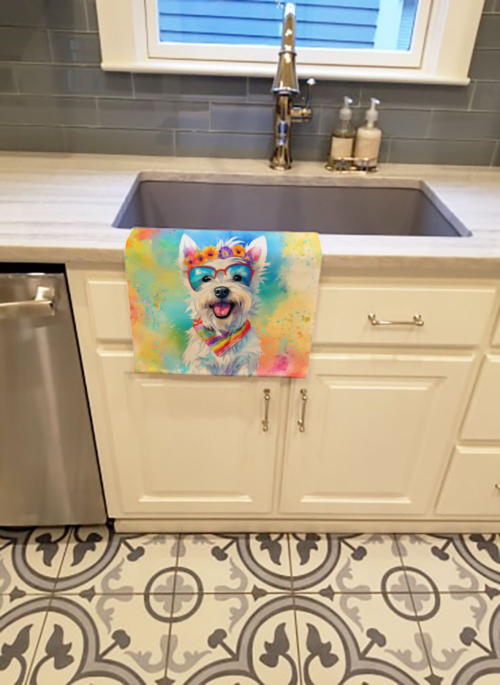 Westie Hippie Dawg Kitchen Towel Dish Cloths Guest Hand Towel Decorative Bathroom Towel for Face,Tea, Dishcloth, Kitchen and Bath
