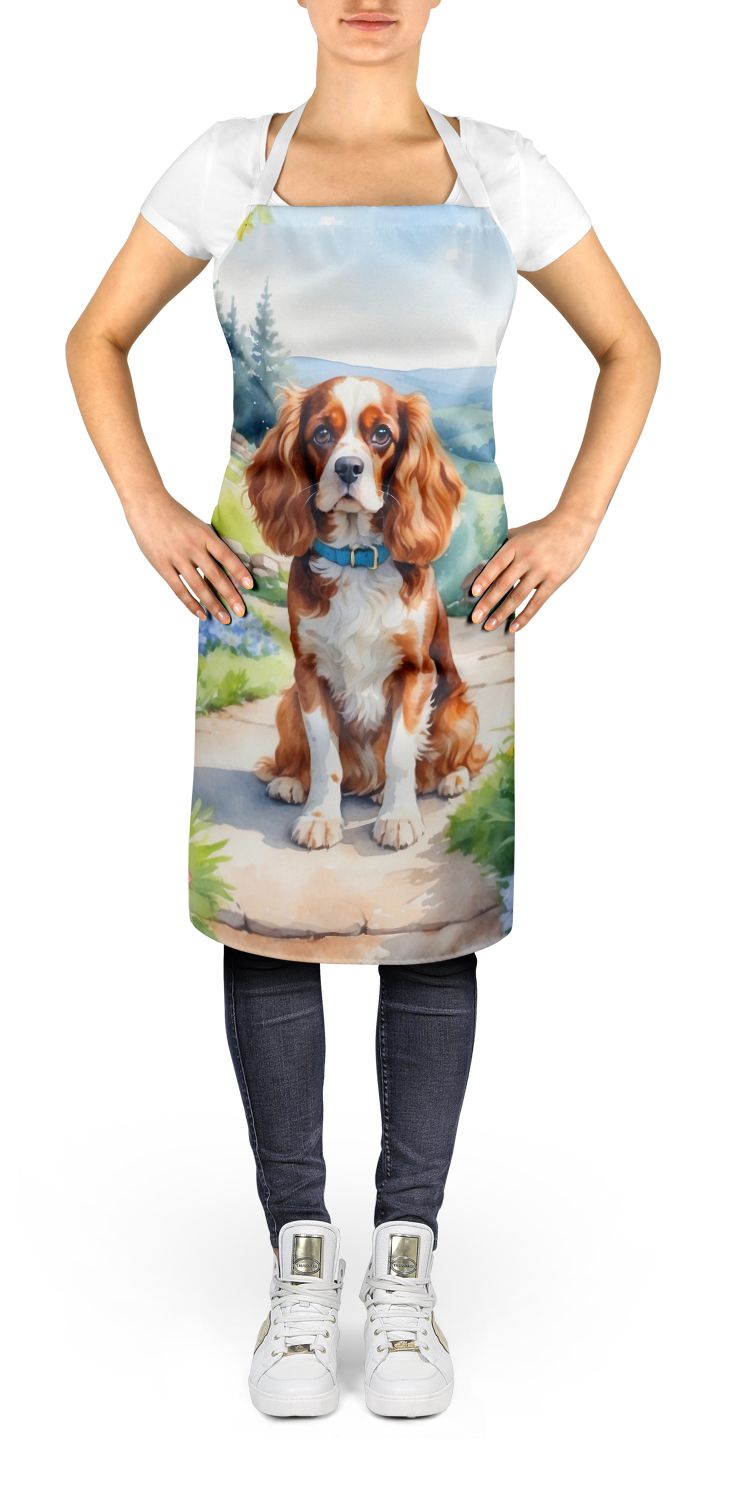 Cavalier Spaniel Spring Path Apron Cooking Kitchen Server Baking Crafts Gardening for Adult Women Men, Unisex, Large, Multicolor