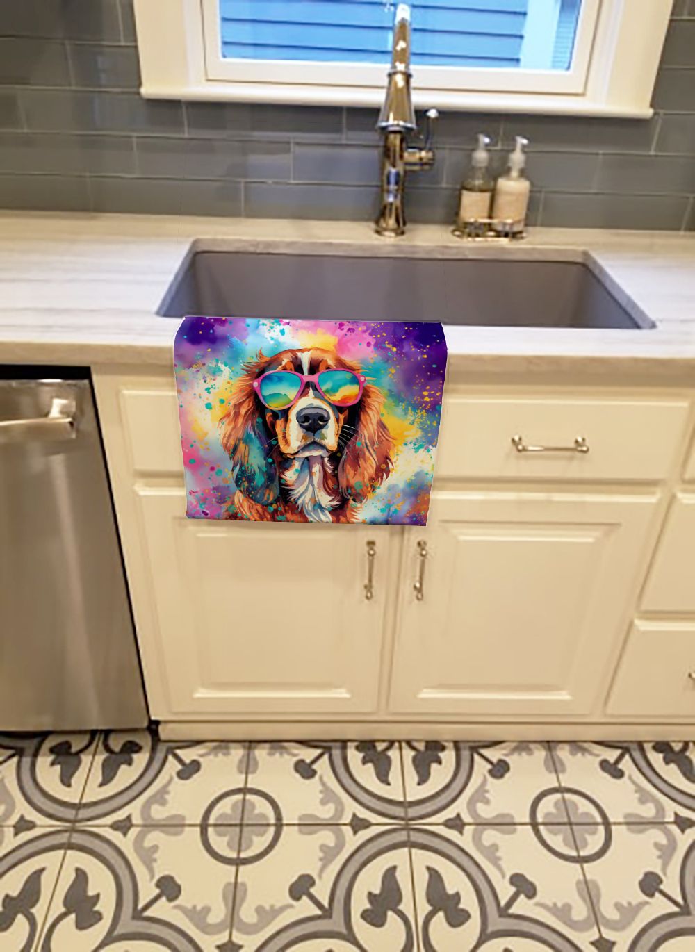 Cavalier Spaniel Hippie Dawg Kitchen Towel Dish Cloths Guest Hand Towel Decorative Bathroom Towel for Face,Tea, Dishcloth, Kitchen and Bath