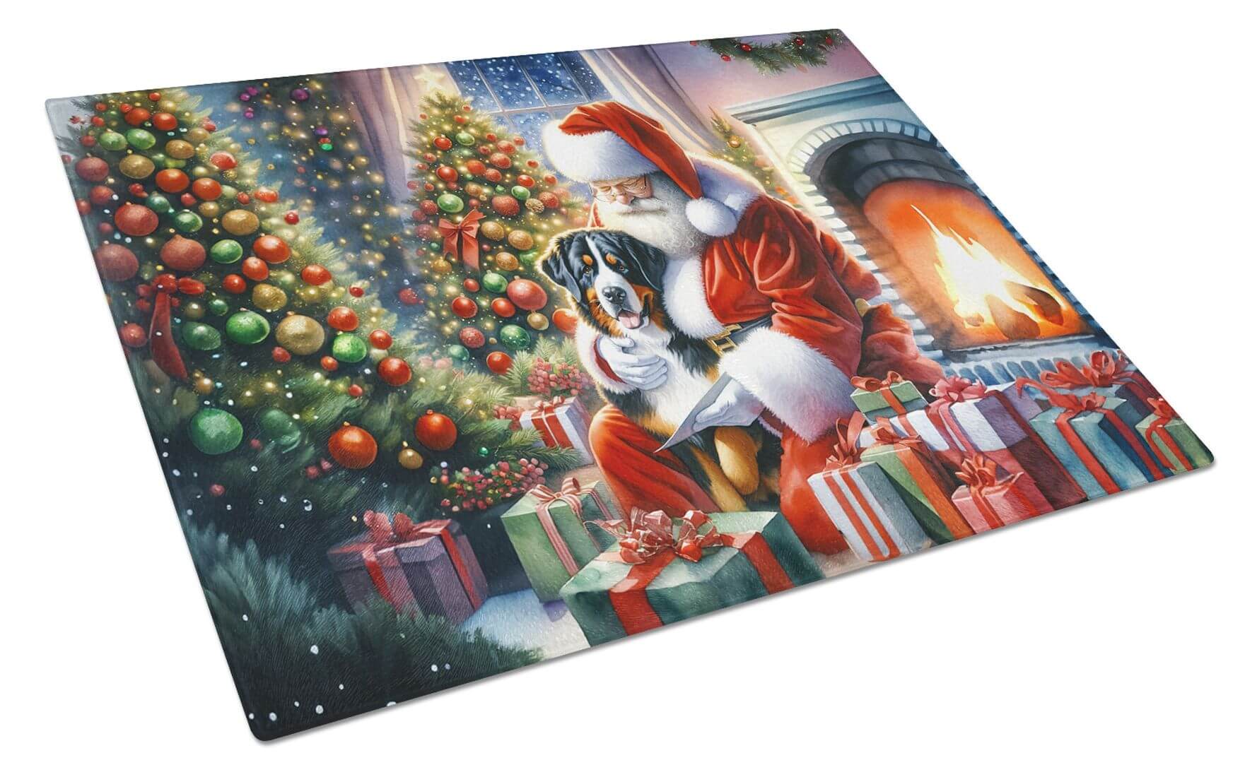 NEW Greater Swiss Mountain Dog and Santa Claus Glass Cutting Board Decorative Tempered Glass Kitchen Cutting and Serving Board Large Size Chopping Board