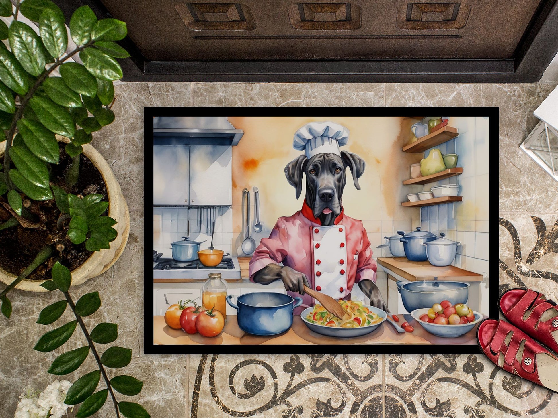 Great Dane The Chef Doormat Front Door Mat Indoor Outdoor Rugs for Entryway, Non Slip Washable Low Pile, 24H X 36W