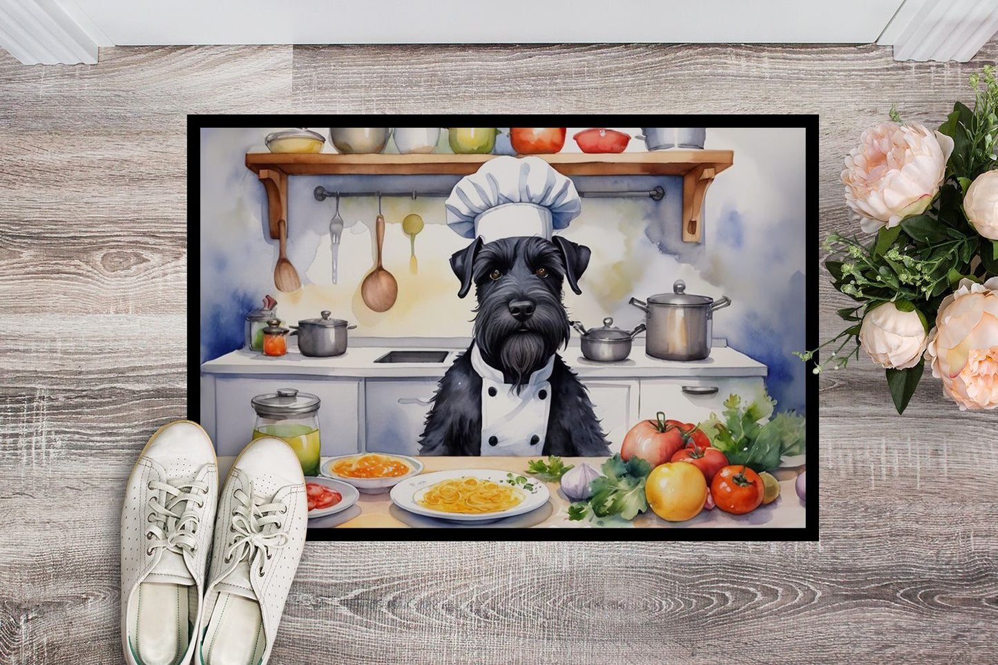 Giant Schnauzer The Chef Doormat Front Door Mat Indoor Outdoor Rugs for Entryway, Non Slip Washable Low Pile, 24H X 36W