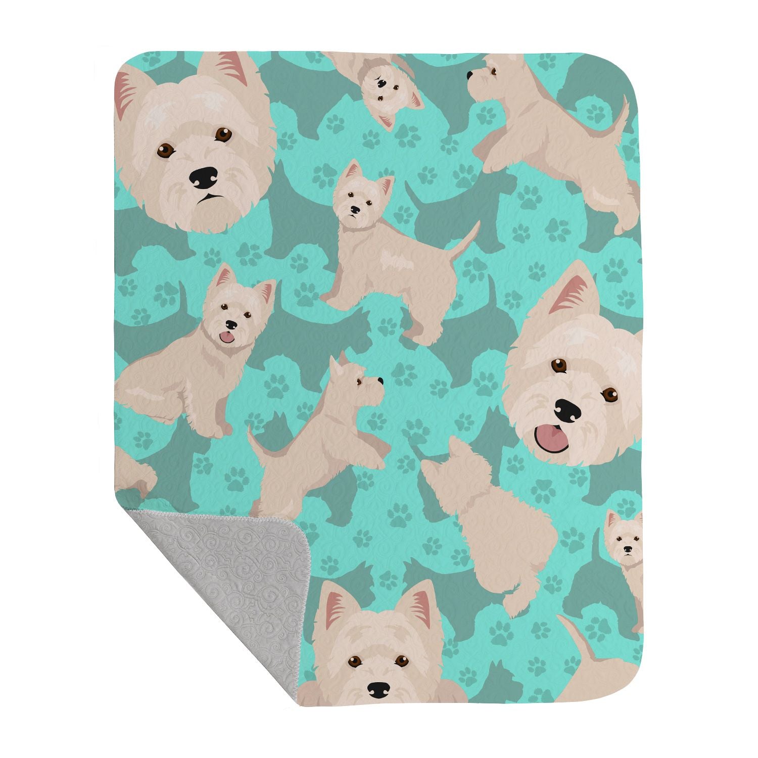 Westie Quilted Blanket 50x60 Artwork Pattern Quilted Throw Blanket for Bed, Couch, Sofa, Soft and Lightweight