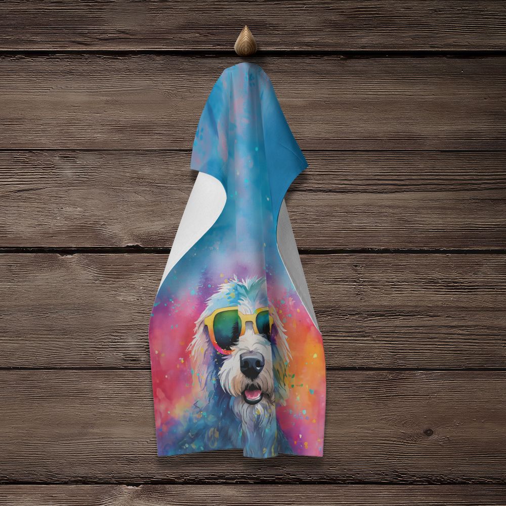 Old English Sheepdog Hippie Dawg Kitchen Towel Dish Cloths Guest Hand Towel Decorative Bathroom Towel for Face,Tea, Dishcloth, Kitchen and Bath