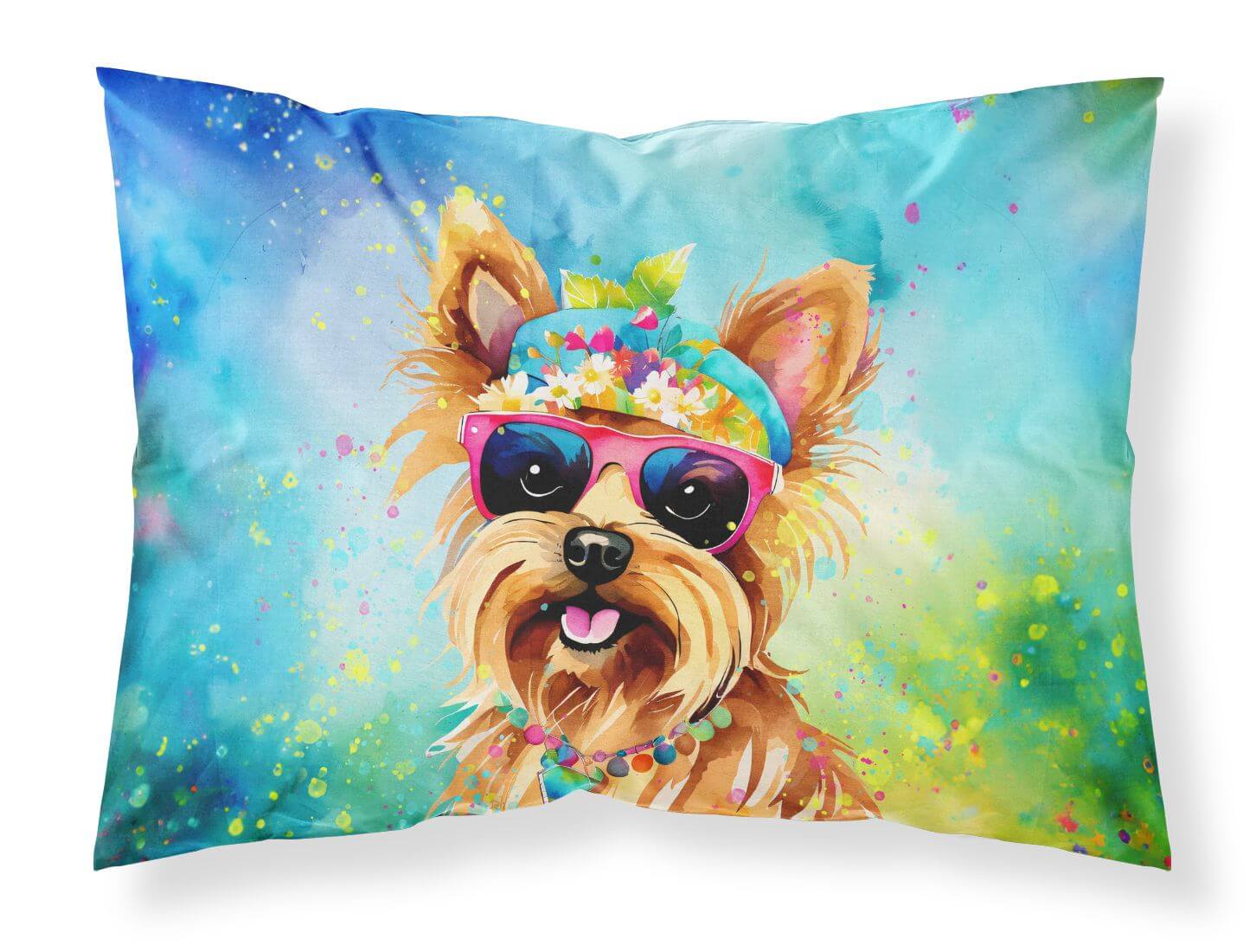 Yorkshire Terrier Hippie Dawg Standard Pillowcase Lightweight Super Soft Easy Care Decorative Artwork Pillowcase, Standard
