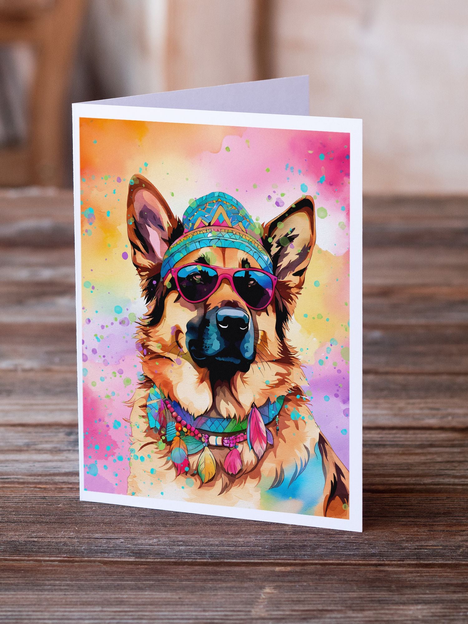 German Shepherd Hippie Dawg Greeting Cards Pack of 8 Blank Cards with Envelopes Whimsical A7 Size 5x7 Blank Note Cards