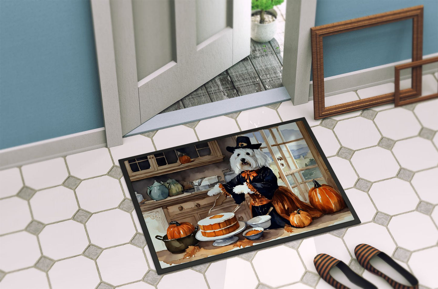 NEW Coton De Tulear Fall Kitchen Pumpkins Doormat Front Door Mat Indoor Outdoor Rugs for Entryway, Non Slip Washable Low Pile, 18H X 27W