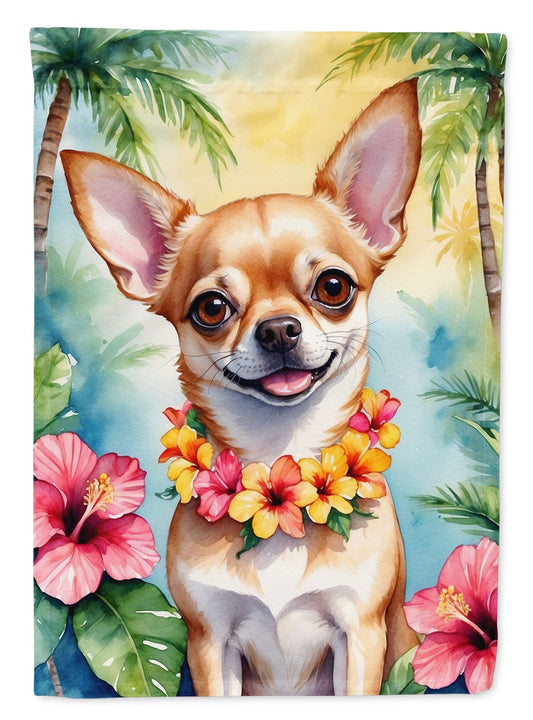 Chihuahua Luau Garden Flag Mailbox Flag Decorative Yard Flag Banner Outside Patio Artwork Yard Flower Beds, Garden Size, Multicolor