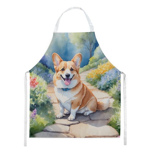 Corgi Spring Path Apron Cooking Kitchen Server Baking Crafts Gardening for Adult Women Men, Unisex, Large, Multicolor
