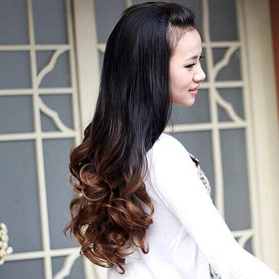 Women Big Wave Long Curly Wavy Gradient Color Ombre Three-forth Full Hair Wig - Clothes For Her Online Store
