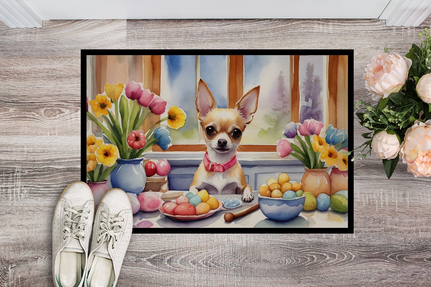Decorating Easter Chihuahua Doormat Front Door Mat Indoor Outdoor Rugs for Entryway, Non Slip Washable Low Pile, 24H X 36W
