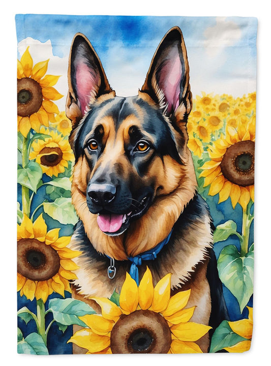 German Shepherd in Sunflowers House Flag Large Porch Sleeve Pole Decorative Outside Yard Banner Artwork Wall Hanging, Polyester, House Size, Multicolor