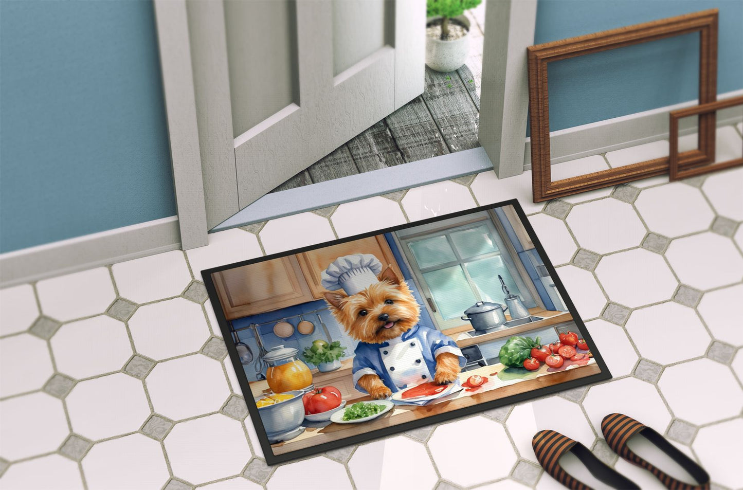Norwich Terrier The Chef Doormat Front Door Mat Indoor Outdoor Rugs for Entryway, Non Slip Washable Low Pile, 24H X 36W