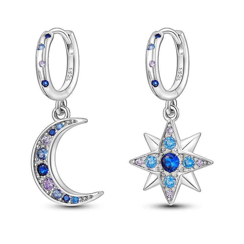 2023 925 Sterling Silver Star Sun Charms Stud Earrings For Women Grils Kids Elegant Wedding Jewelry Gift pendientes mujer moda