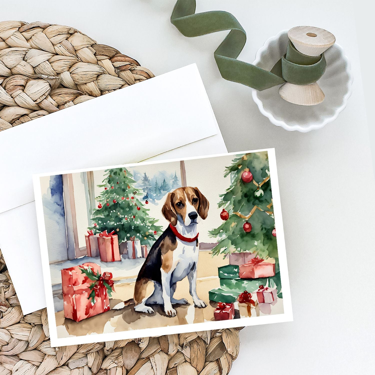 Beagle Christmas Greeting Cards Pack of 8 Blank Cards with Envelopes Whimsical A7 Size 5x7 Blank Note Cards
