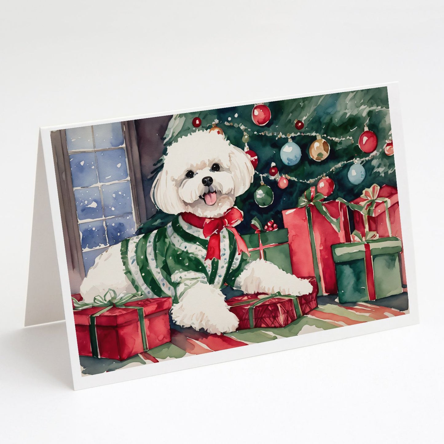 Bichon Frise Christmas Greeting Cards Pack of 8 Blank Cards with Envelopes Whimsical A7 Size 5x7 Blank Note Cards