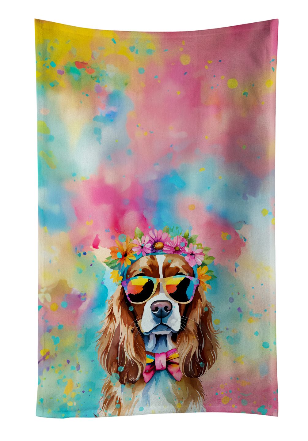 Cavalier Spaniel Hippie Dawg Kitchen Towel Dish Cloths Guest Hand Towel Decorative Bathroom Towel for Face,Tea, Dishcloth, Kitchen and Bath