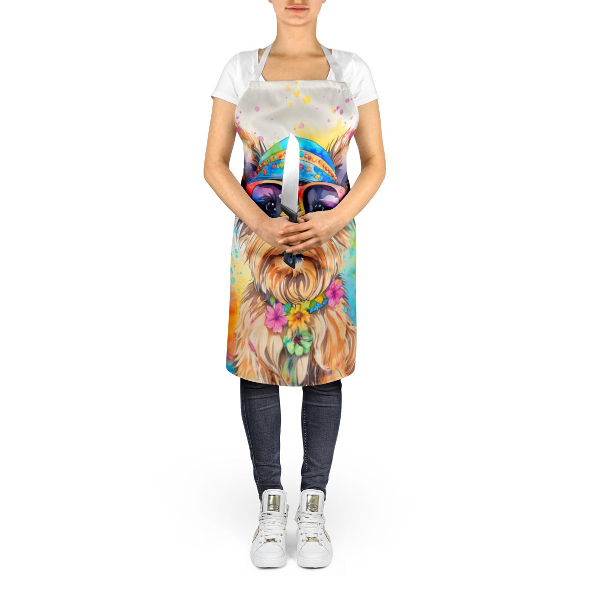 Yorkshire Terrier Hippie Dawg Apron Cooking Kitchen Server Baking Crafts Gardening for Adult Women Men, Unisex, Large, Multicolor