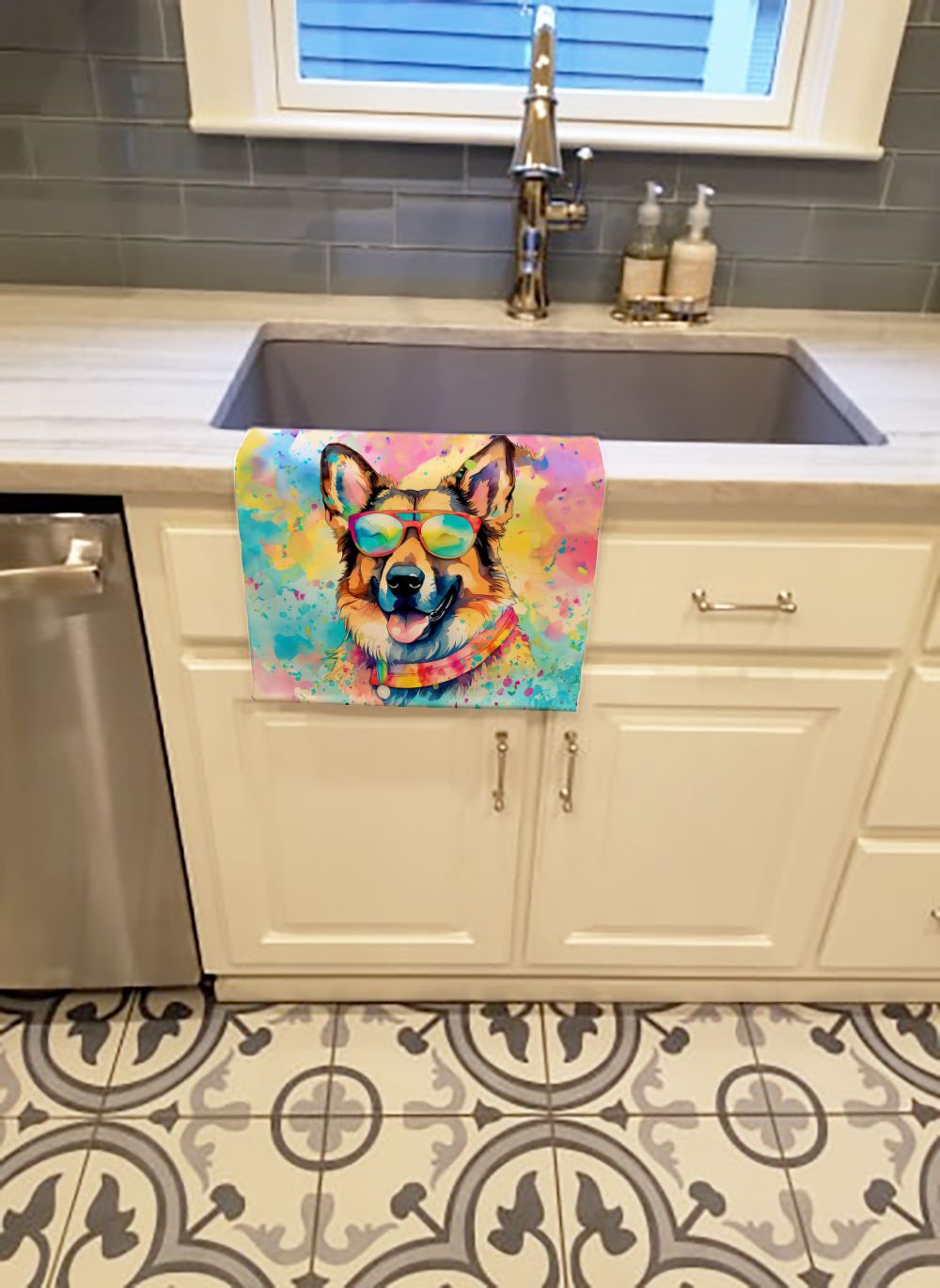 German Shepherd Hippie Dawg Kitchen Towel Dish Cloths Guest Hand Towel Decorative Bathroom Towel for Face,Tea, Dishcloth, Kitchen and Bath
