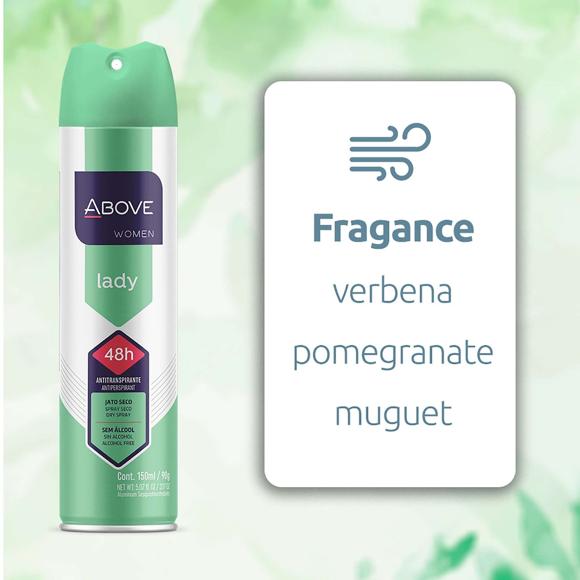 ABOVE Lady - 48 Hours Antiperspirant Deodorant - Dry Spray for Women - Notes of verbena, Raspberry and Pomegranate - Protects Against Sweat and Body Odor - Stain and Cruelty Free - 3.17 oz - Clothes For Her Online Store