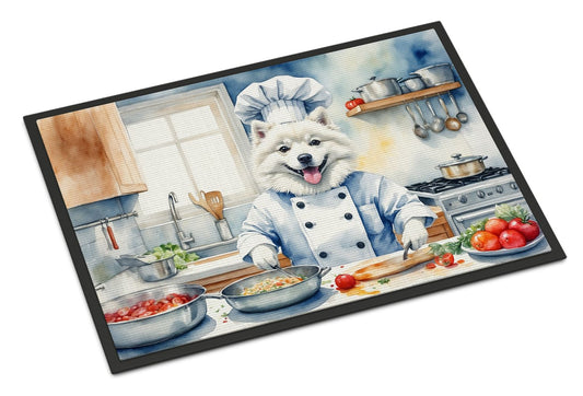 NEW American Eskimo The Chef Doormat Front Door Mat Indoor Outdoor Rugs for Entryway, Non Slip Washable Low Pile, 18H X 27W