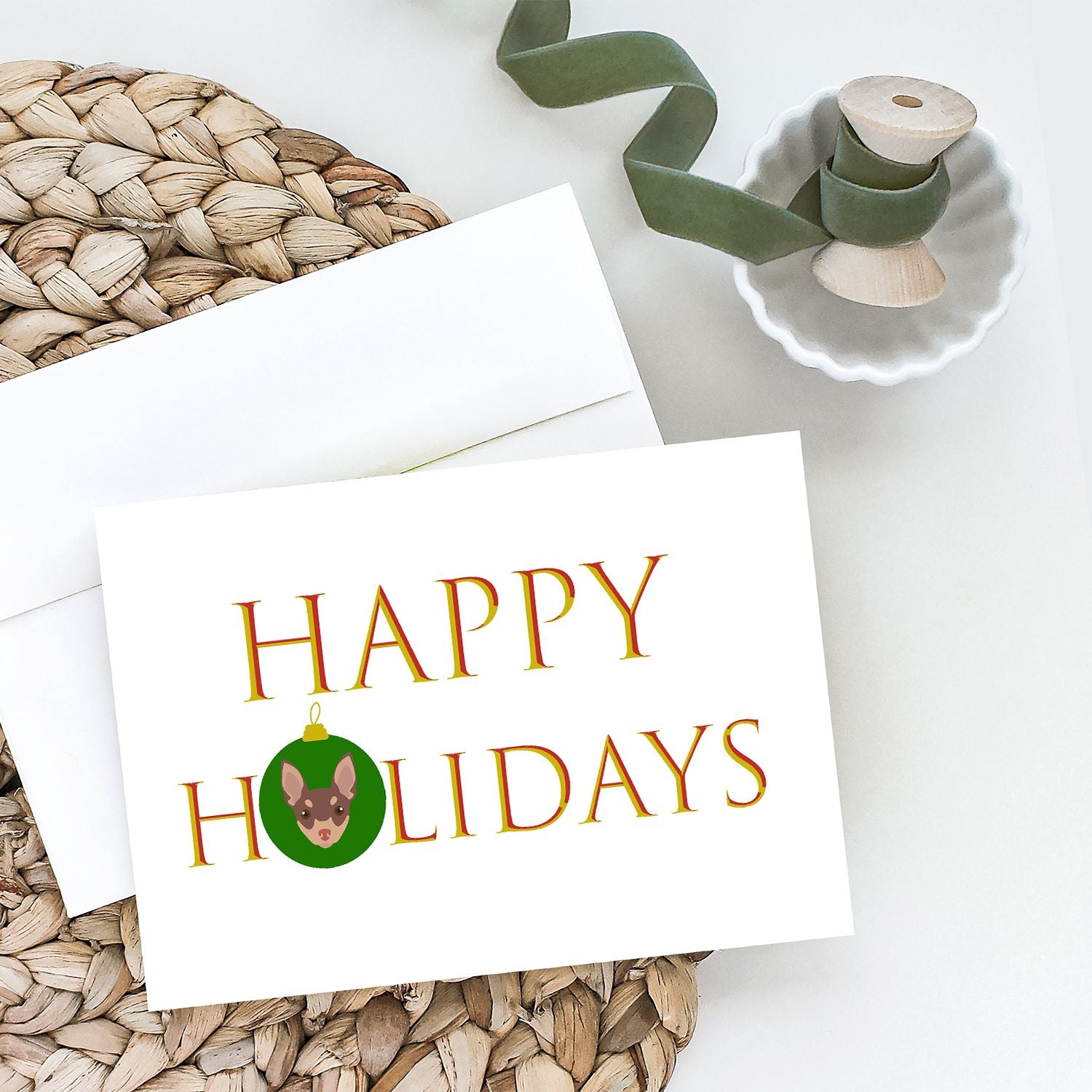 Fox Terrier - Toy - Dog Face Happy Holidays Christmas Greeting Cards Pack of 8 Blank Cards with Envelopes Whimsical A7 Size 5x7 Blank Note Cards