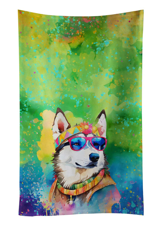 Siberian Husky Hippie Dawg Kitchen Towel Dish Cloths Guest Hand Towel Decorative Bathroom Towel for Face,Tea, Dishcloth, Kitchen and Bath