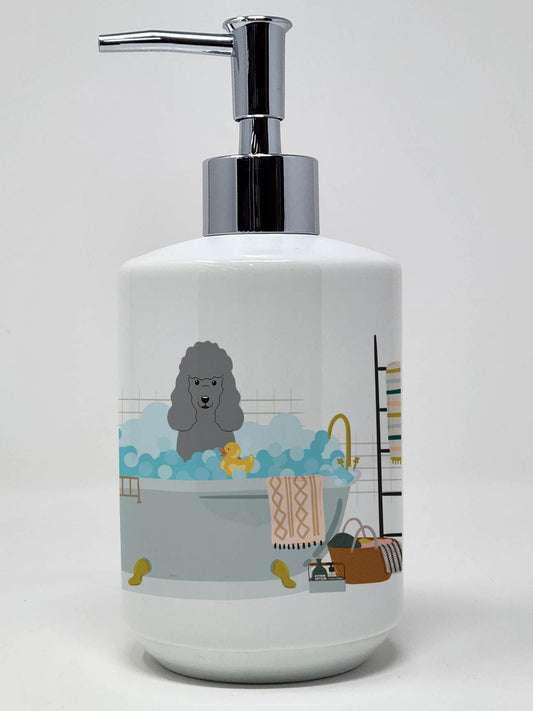 Silver Poodle in Bathtub Ceramic Soap Dispenser Hand Soap Dispenser Pump Bottles for Bathroom Kitchen, Empty Refillable Liquid Soap Container