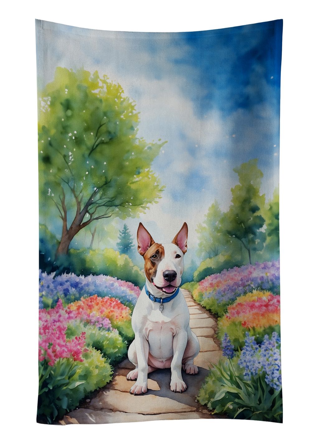 NEW English Bull Terrier Spring Path Kitchen Towel Dish Cloths Guest Hand Towel Decorative Bathroom Towel for Face,Tea, Dishcloth, Kitchen and Bath