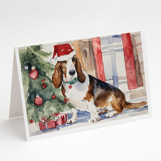 Basset Hound Christmas Greeting Cards Pack of 8 Blank Cards with Envelopes Whimsical A7 Size 5x7 Blank Note Cards