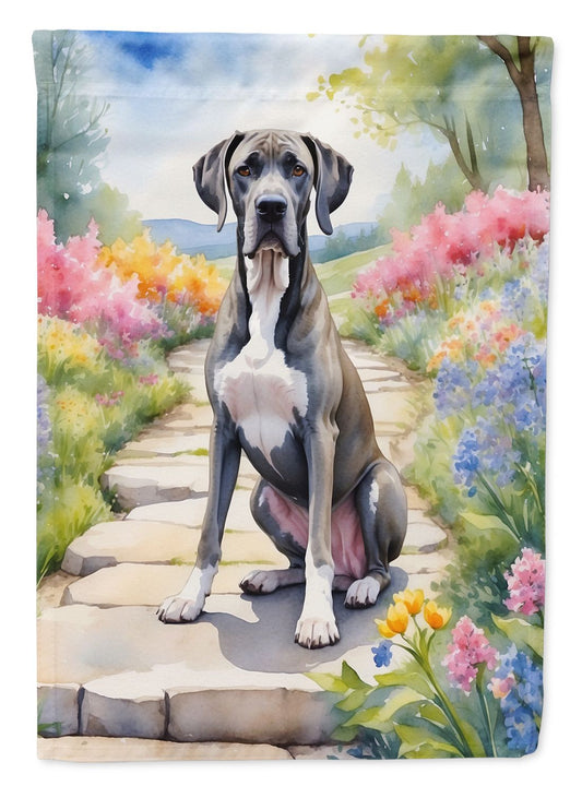 Great Dane Spring Path House Flag Large Porch Sleeve Pole Decorative Outside Yard Banner Artwork Wall Hanging, Polyester, House Size, Multicolor