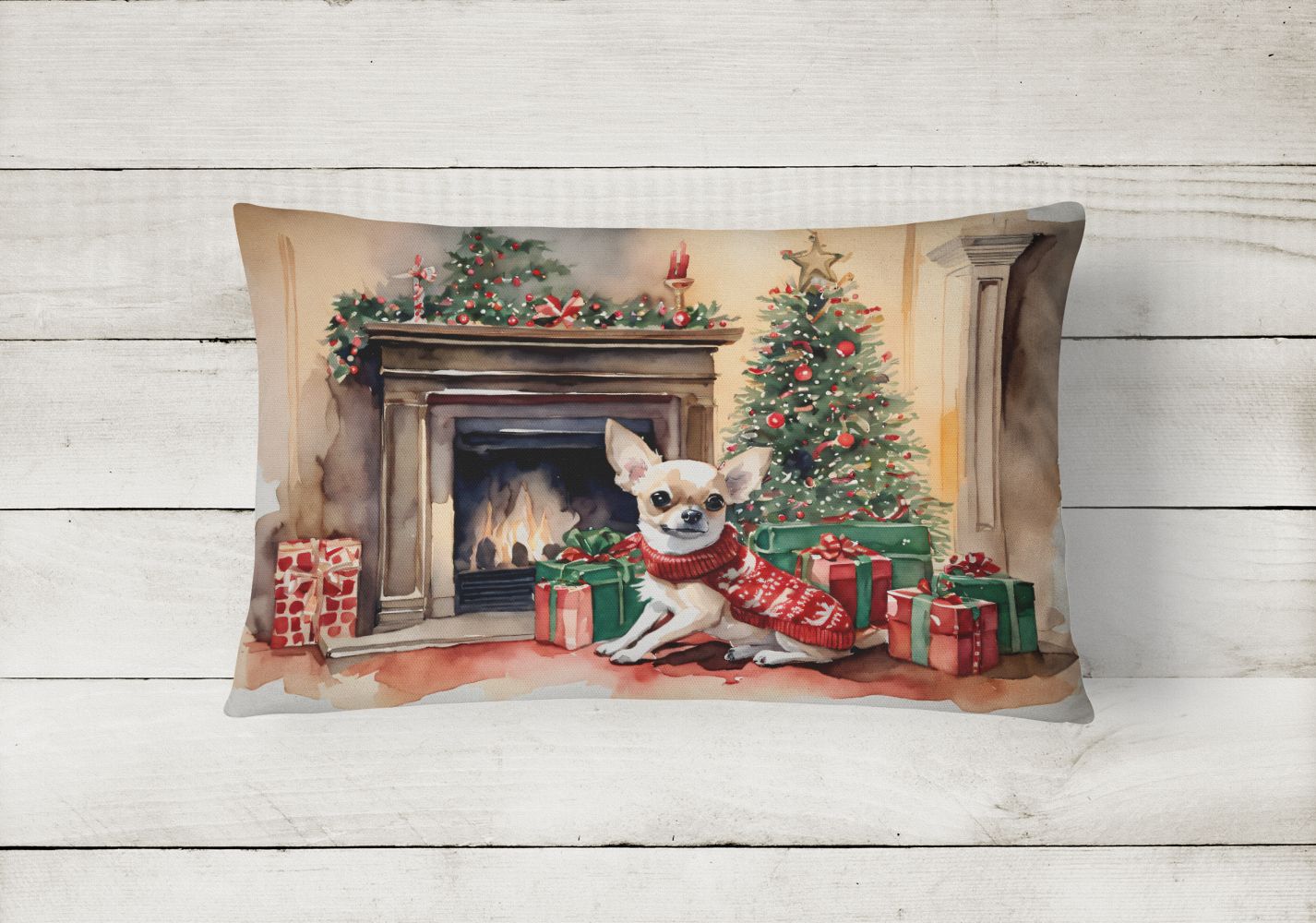 Waiting on Christmas Throw Pillow Throw Pillow for Indoor Couch Bed Outdoor Patio Washable, Chihuahua 1320,12Hx16W