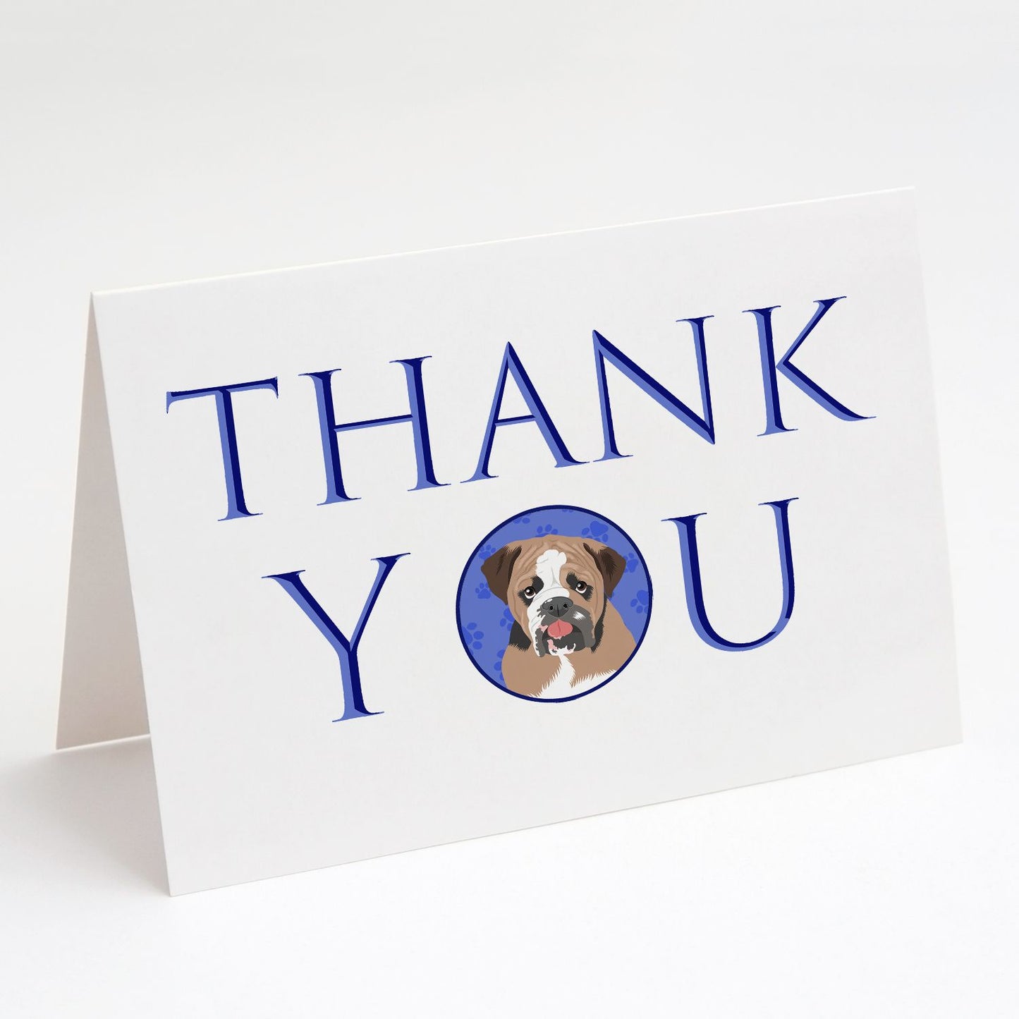 English Bulldog Tricolor #4 Thank You Greeting Cards Pack of 8 Blank Cards with Envelopes Whimsical A7 Size 5x7 Blank Note Cards
