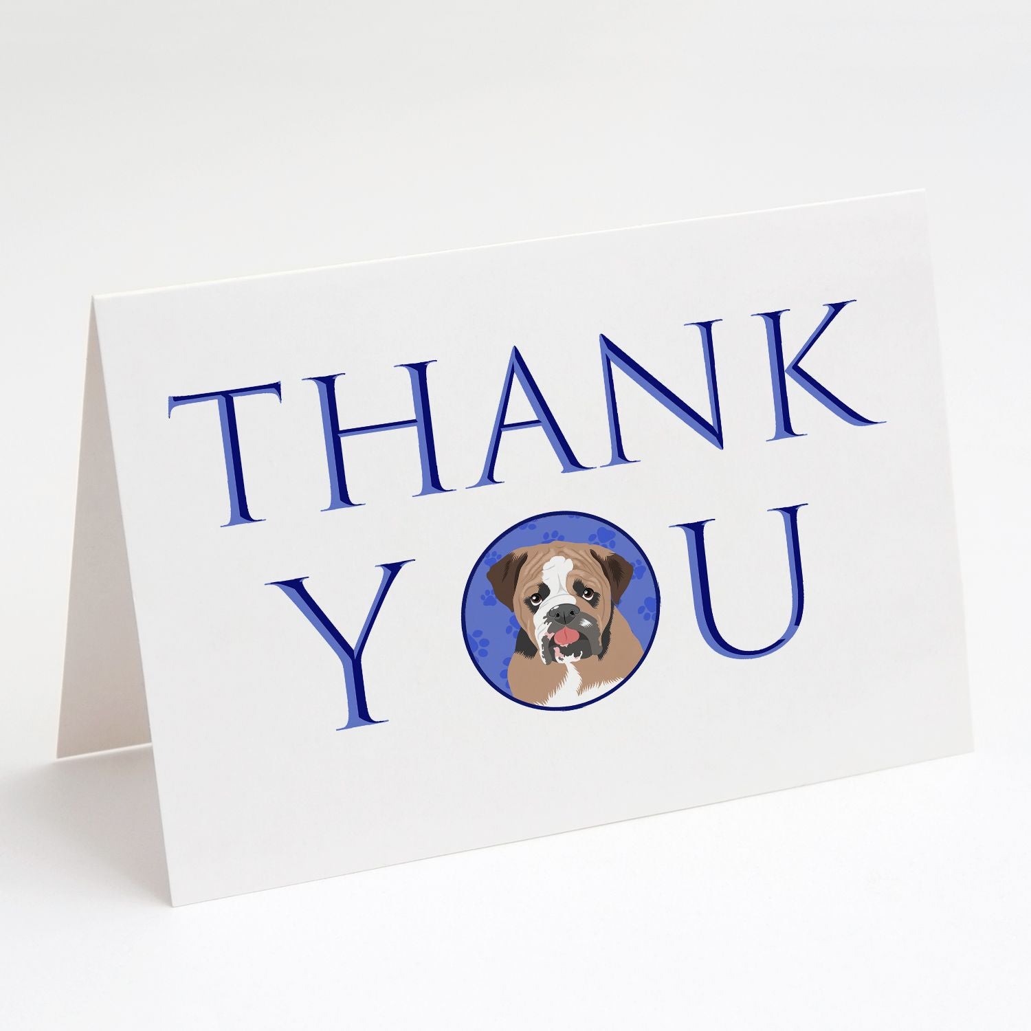 English Bulldog Tricolor #4 Thank You Greeting Cards Pack of 8 Blank Cards with Envelopes Whimsical A7 Size 5x7 Blank Note Cards