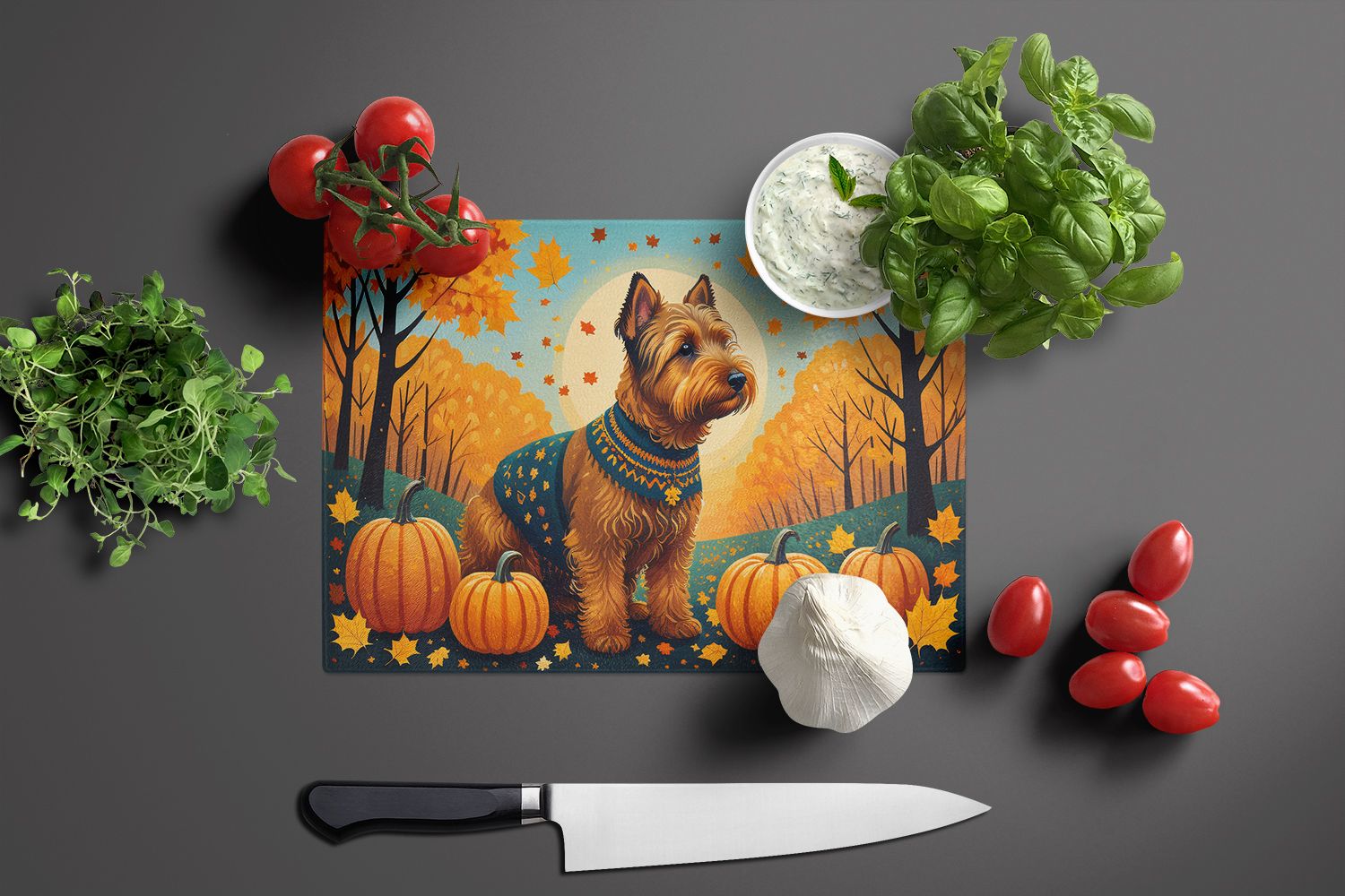 NEW Welsh Terrier Fall Glass Cutting Board Decorative Tempered Glass Kitchen Cutting and Serving Board Large Size Chopping Board