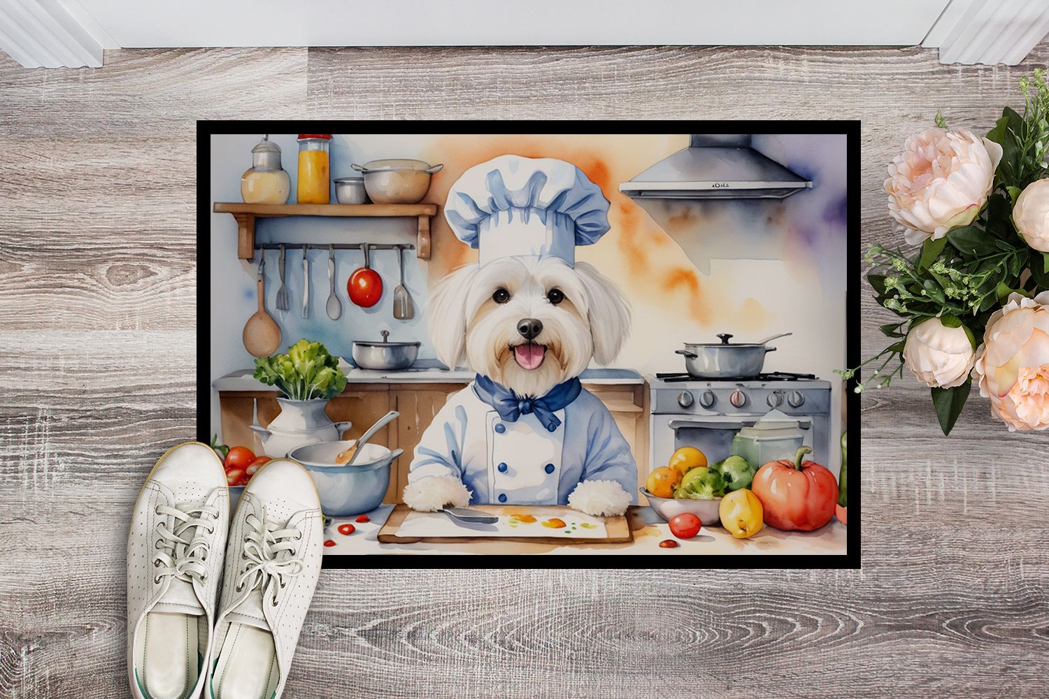 NEW Coton de Tulear The Chef Doormat Front Door Mat Indoor Outdoor Rugs for Entryway, Non Slip Washable Low Pile, 18H X 27W