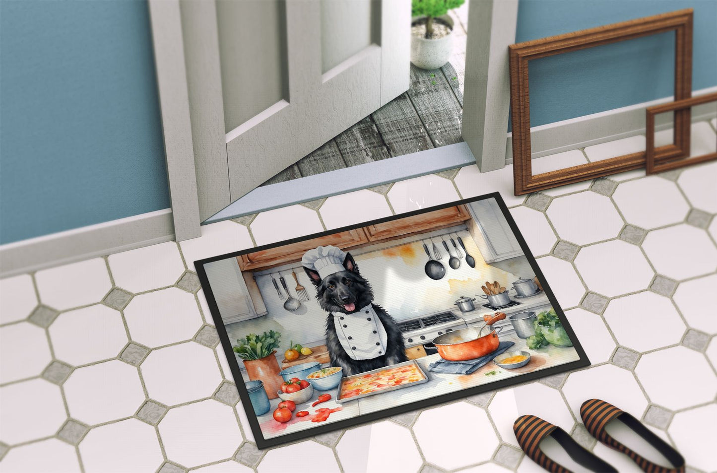 Belgian Sheepdog The Chef Doormat Front Door Mat Indoor Outdoor Rugs for Entryway, Non Slip Washable Low Pile, 24H X 36W