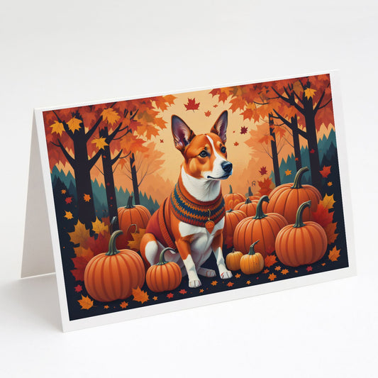 Red Basenji Fall Greeting Cards Pack of 8 Blank Cards with Envelopes Whimsical A7 Size 5x7 Blank Note Cards