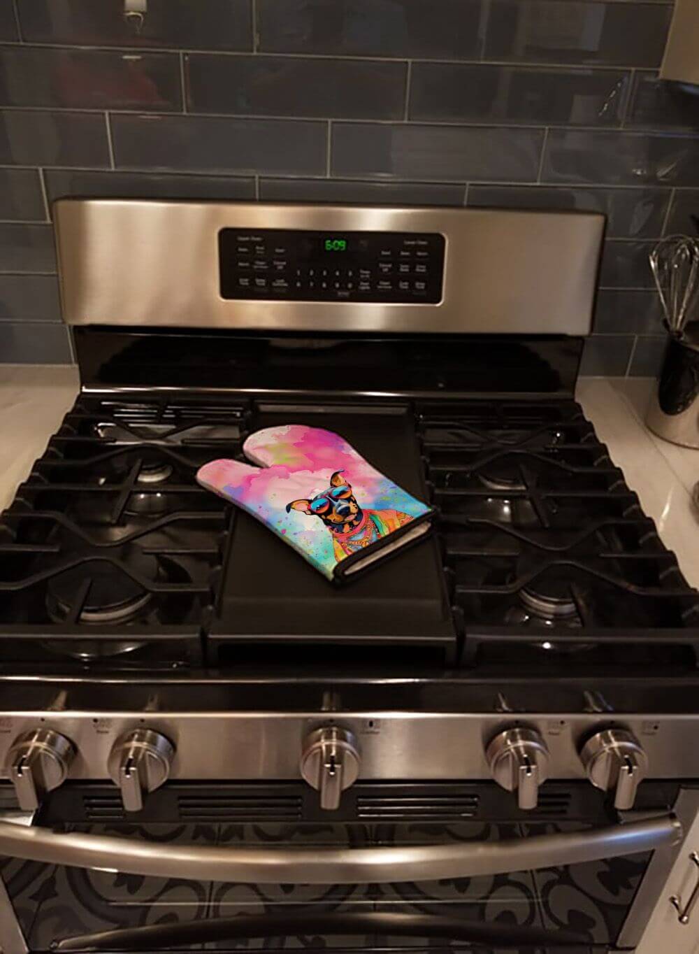 Doberman Pinscher Hippie Dawg Oven Mitt Heat Resistant Thick Oven Mitt for Hot Pans and Oven, Kitchen Mitt Protect Hands, Cooking Baking Glove