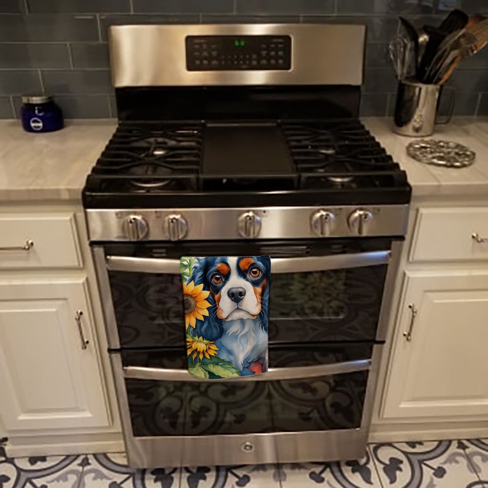 Cavalier Spaniel in Sunflowers Kitchen Towel Dish Cloths Guest Hand Towel Decorative Bathroom Towel for Face,Tea, Dishcloth, Kitchen and Bath
